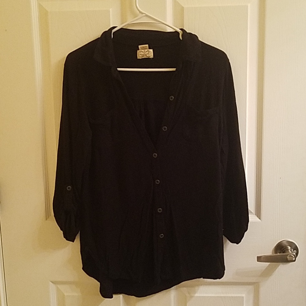 Black button down three quarter length top size M